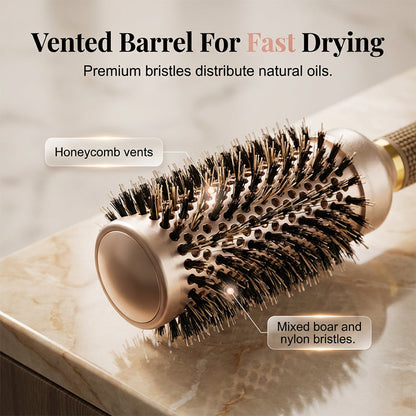 💇 50% dto. Cepillo redondo ventilado para secador – barril con orificios, cerdas mixtas y mango ergonómico. ¡Da forma, alisa o añade volumen al secar, 25,5 cm y 3 colores! ✨💨