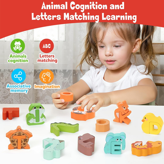🦁 50% dto. Juguete de madera 26 piezas – empareja letras y animales, aprende el abecedario. Desarrollo de memoria y coordinación! 🧠✨