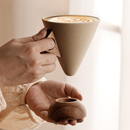 ☕✨ Taza Vintage con Asa de Madera y Platillo – Estilo Retro Elegante, Aroma y Estética Única para tu Rincón de Café