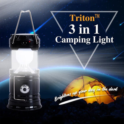 🔥 50% dto. Linterna de camping LED 3 en 1 con llama parpadeante – diseño retráctil, luz blanca y cálida, carga solar/USB. ¡Portátil para emergencias y aventuras! ✨🏕️
