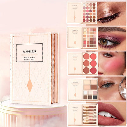 💄 50% dto. Paleta de maquillaje 5 en 1 tipo libro – 24 sombras, colorete, iluminador, contorno, pomada de cejas y labial. ¡Crea un look completo con una sola paleta! ✨📖