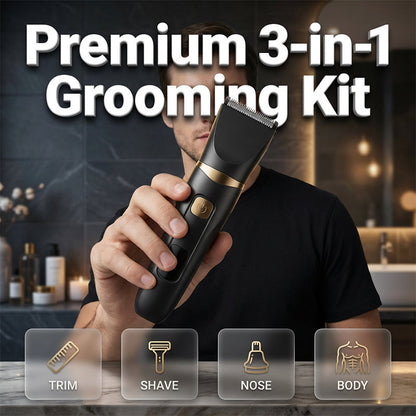 ✂️ 50% dto. Kit de aseo 3 en 1 recargable – afeita, recorta y perfila. Cuchillas de acero inoxidable e indicador LED. Look impecable a diario! ✨🪒