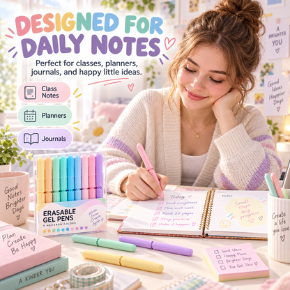 🖊️ 50% dto. Bolígrafos de tinta borrable – 8 colores vivos, escritura fluida y diseño giratorio. Con caja organizadora, perfectos para notas y diarios! ✨🌈
