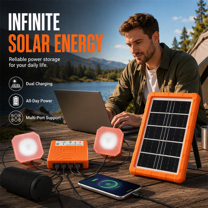 ☀️ 50% dto. Sistema de energía solar portátil – puertos Type-C y USB, almacenamiento eficiente. Energía ilimitada para casa y aventuras! ✨🔋