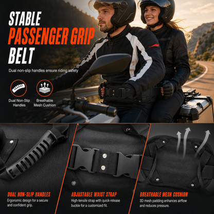 🏍️ 50% dto. Cinturón de agarre para pasajero – nailon de alta resistencia, asas antideslizantes y ajuste total. Más estabilidad y seguridad en cada viaje! ✨🛡️