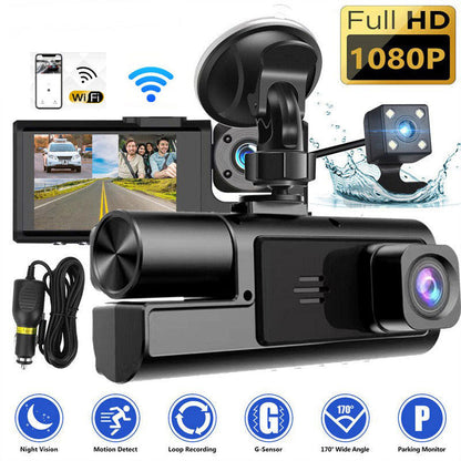 📹 50% dto. Cámara de tablero 1080P con triple cámara – visión nocturna, grabación en bucle y modo aparcamiento. Vigilancia completa para tu coche! ✨🚗