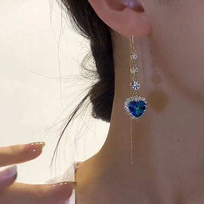 💙 50% dto. Pendientes largos con corazón de gemas azules – 2.10 Cttw, hipoalergénicos y sin níquel. Regalo ideal para ella! ✨🎁
