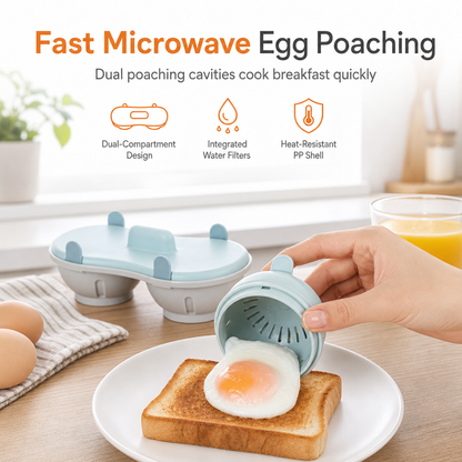 🥚 50% dto. Recipiente doble para escalfar huevos en microondas – 2 compartimentos, cesta interior extraíble y diseño desmontable. ¡Cocina sin cáscara, fácil y limpio! ✨🍳