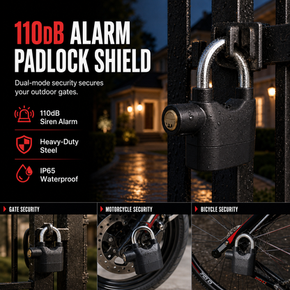🔒 50% dto. Candado de alarma de 110dB – sensor de movimiento, cuerpo de aleación impermeable y bloqueo mecánico duradero. ¡Protege tu puerta, bici o moto! ✨🛡️