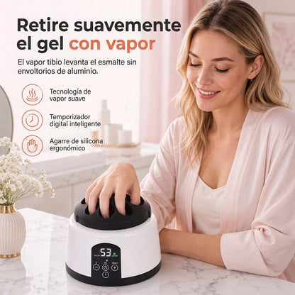 💅 50% dto. Máquina removedora de esmalte en gel por vapor – elimina gelish y acrílico en minutos sin dañar ni limar en exceso. ¡36 W, calor circulante inteligente! ✨🔥