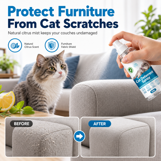 🐱 50% dto. Spray antiaarañazos para gatos con aroma cítrico natural – protege sofás y muebles de uñas afiladas. ¡Fácil de aplicar en 3 pasos, 100 ml! ✨🛋️