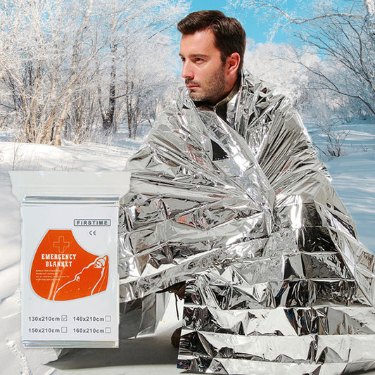 🏕️ 50% dto. Manta de emergencia térmica plateada de doble cara – impermeable, cortavientos, compacta y resistente al desgarro. ¡210×130 cm para camping, senderismo y emergencias! ✨🛡️