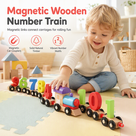 🚂 50% dto. Tren magnético de números de madera – acople instantáneo, secuencia numérica para contar y madera maciza pulida. ¡Juego educativo para niños desde 3 años! ✨🧩