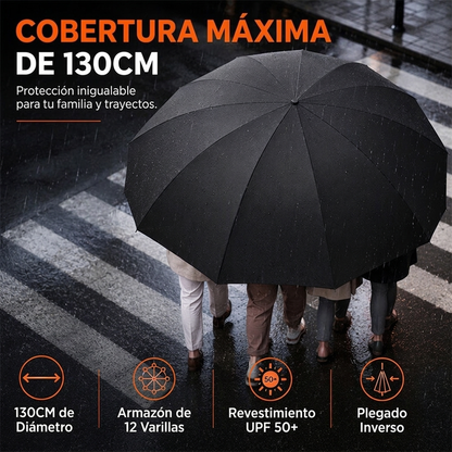 ☔ 50% dto. Paraguas plegable extra grande antiviento de 130 cm – armazón reforzado con 12 varillas, UPF > 50 y secado rápido. ¡Cubre hasta 4 personas y resiste aguaceros! ✨💪