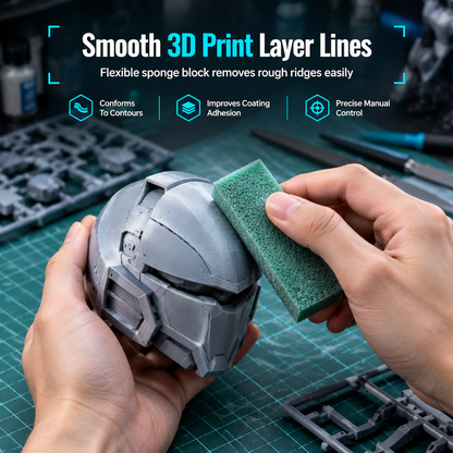 🛠️ 50% dto. Bloque de esponja lijadora y pulidora para modelos 3D – microabrasivo que alisa líneas de capa y adapta a ángulos complejos. ¡Acabado satinado profesional, verde! ✨🖌️