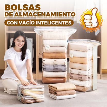 🧳 50% dto. Set de 5 bolsas de compresión reutilizables sin bomba – doble sellado, diseño transparente y enrollado fácil. ¡Ahorra espacio en armarios y maletas! ✨👁️